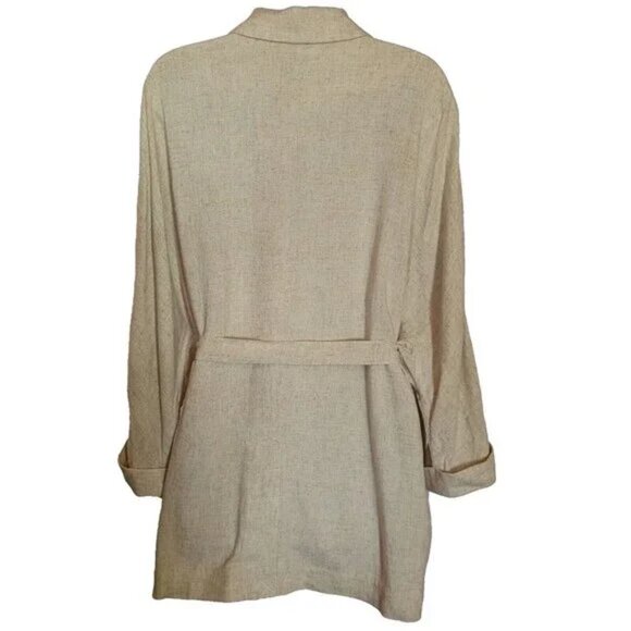 FRANK and OAK LINEN blend CARDIGAN Sz L OPEN or BELT beige 3 INNER POCKETS *NWT* - Picture 6 of 14